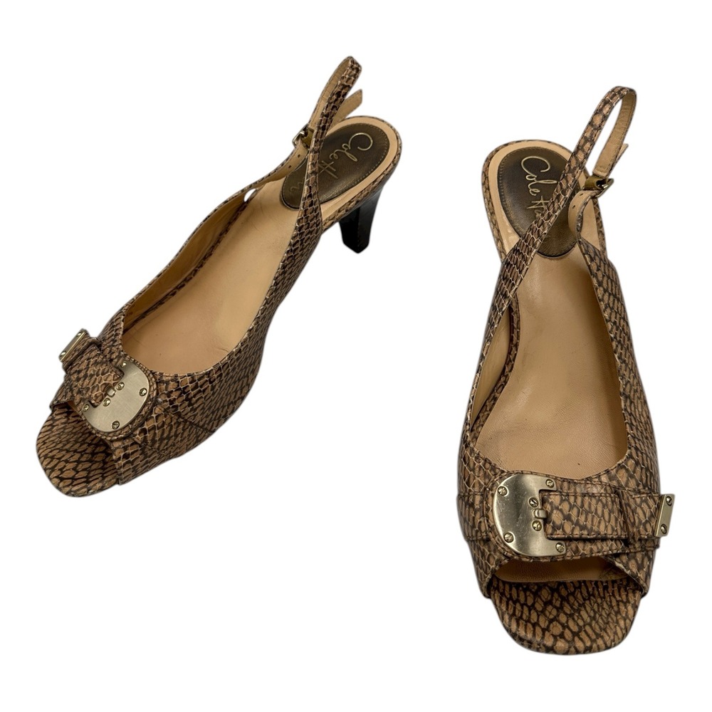Cole Haan Womens Slingback Heels Snake Print Buckle Peep Toe Size 8.5B - Picture 3 of 15